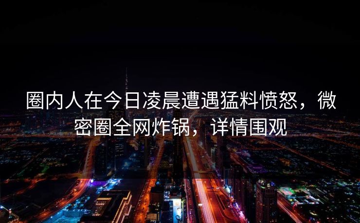 圈内人在今日凌晨遭遇猛料愤怒，微密圈全网炸锅，详情围观