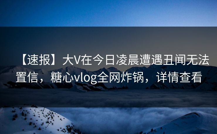 【速报】大V在今日凌晨遭遇丑闻无法置信，糖心vlog全网炸锅，详情查看